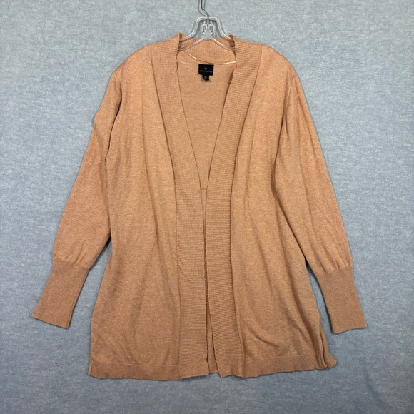 Worthington Sweaters - Worthington Womens XL Open Front Cardigan Sweater Tan Heather Ribbed Trim Slits